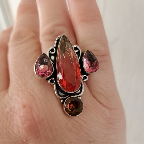 New Bi-Color Tourmaline & Pink Topaz 925 Silver Ring. - Picture 7 of 7